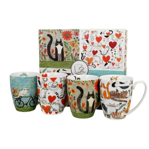 Set de 4 tasses en porcelaine multicolores | chats