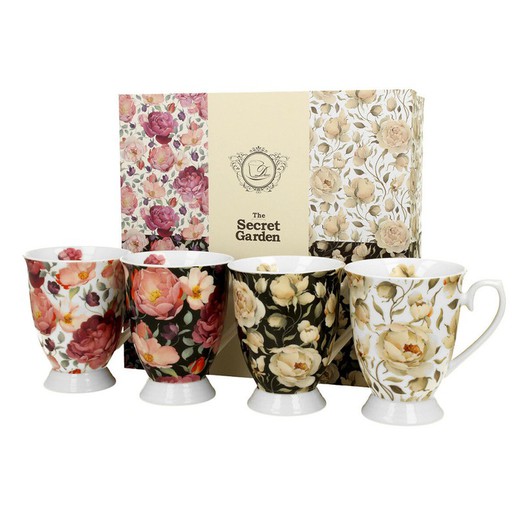 Conjunto de 4 xícaras de porcelana multicolorida | flor