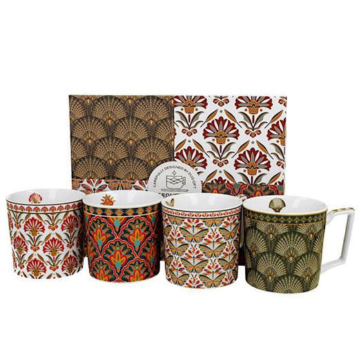 Set de 4 tasses en porcelaine multicolores | géométrique