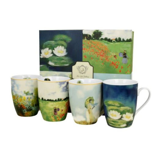 Zestaw 4 wielobarwnych porcelanowych filiżanek | monet