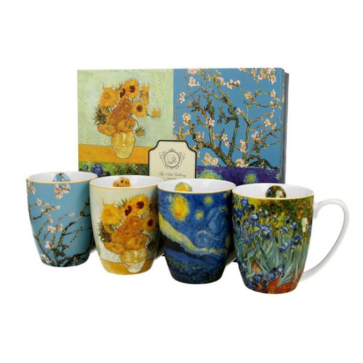 Set van 4 veelkleurige porseleinen kopjes | van Gogh