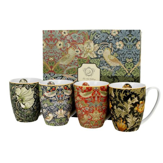 Set mit 4 mehrfarbigen Porzellantassen | William Morris