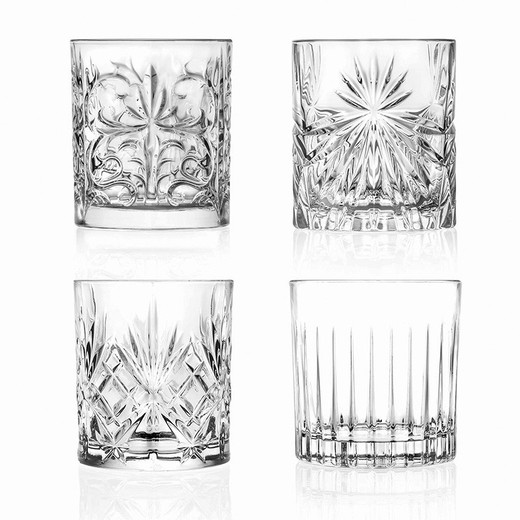 Set of 4 low glass glasses in transparent | Mixology