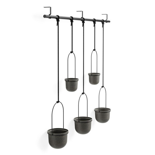 Set of 5 black polymer hanging planters, 138 x 18 x 95 cm | triflora