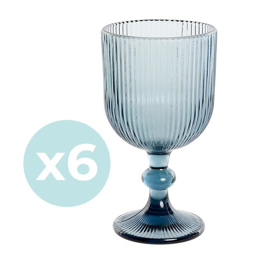 Zestaw 6 kryształowych szklanek do wody w kolorze niebieskim, Ø 9 x 17 cm | linie