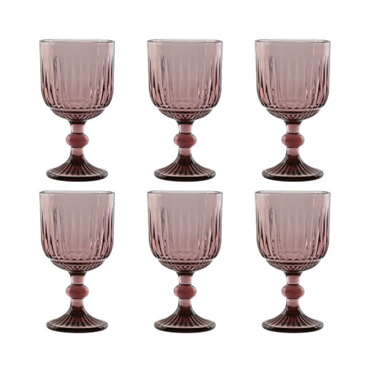 Set of 6 pink crystal water glasses, 8.8 x 8.8 x 16.3 cm | Striped