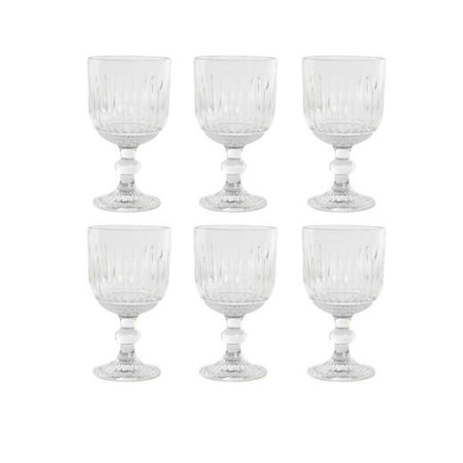 Set of 6 clear glass water glasses, 9 x 9 x 16.5 cm | Striped