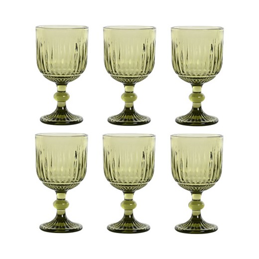 Set of 6 crystal water glasses in green, 9 x 9 x 16.5 cm | Striped