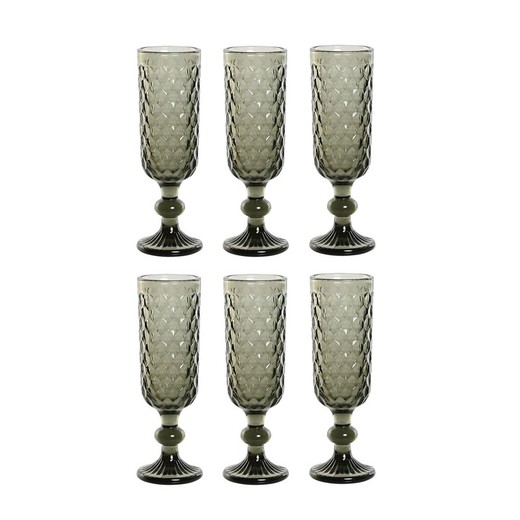 Conjunto de 6 taças de champanhe em cristal cinza, 7 x 7 x 20 cm | Lado Mar