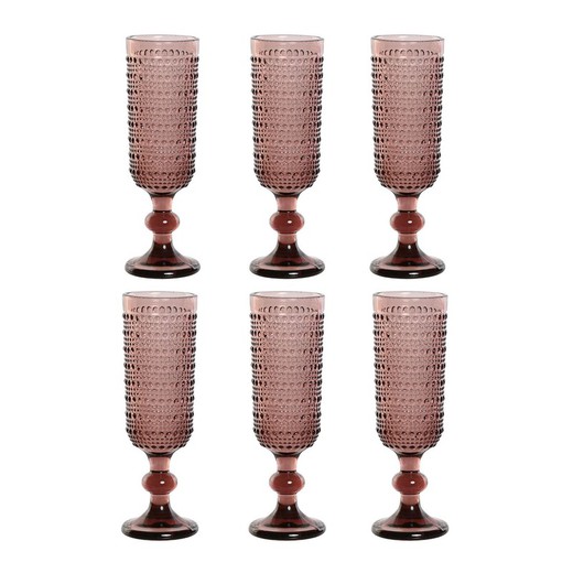 Set van 6 kristallen champagneglazen in roze, 7 x 7 x 20 cm | Bubbels