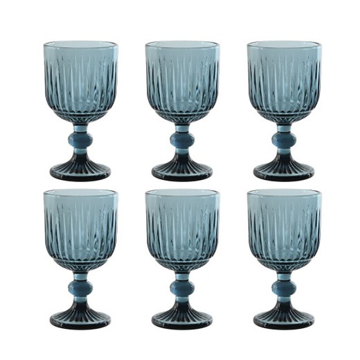 Set di 6 bicchieri da vino in cristallo blu, 8 x 8 x 14,5 cm | A strisce