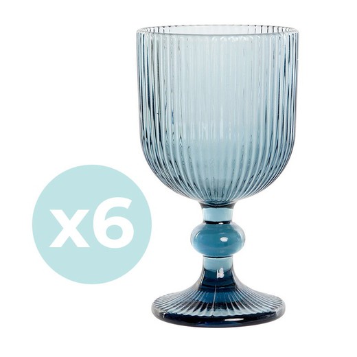 Set of 6 crystal wine glasses in blue, Ø 8 x 14 cm | lines