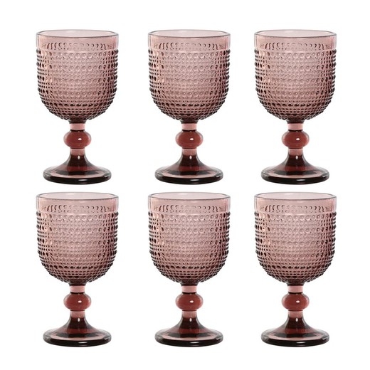 Conjunto de 6 taças de vinho em cristal rosa, 8 x 8 x 15,5 cm | Bolhas