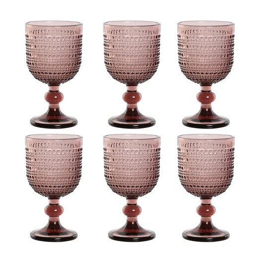 Set of 6 crystal wine glasses in pink, 8 x 8 x 15.5 cm | Bubbles