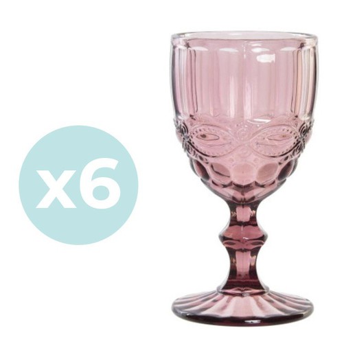 Σετ 6 κρυστάλλινα ποτήρια κρασιού σε ροζ χρώμα, Ø 8 x 15,5 cm | Cabral