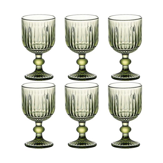 Set de 6 copas de vino de cristal en verde, 8 x 8 x 14,5 cm | Striped