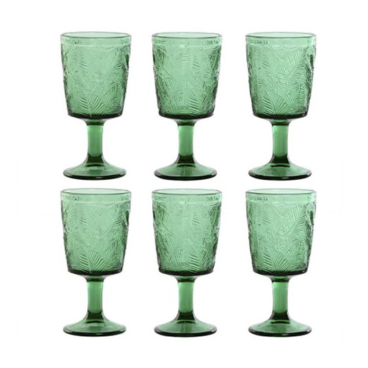 Set of 6 crystal wine glasses in green, 8 x 8 x 15.5 cm | Leaves