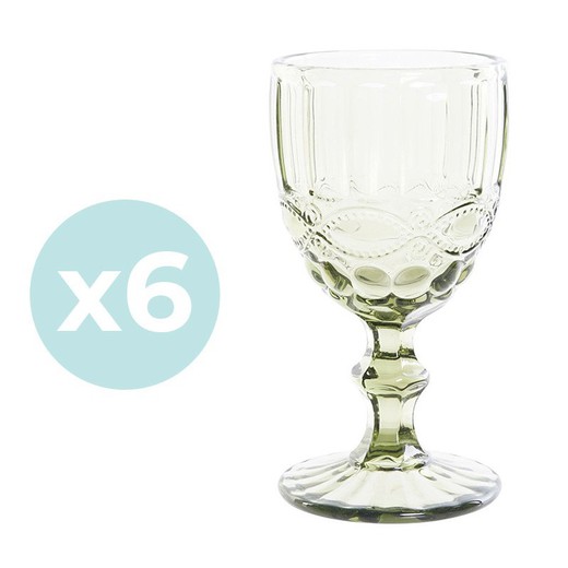 Conjunto de 6 taças de vinho em cristal verde, Ø 8 x 15,5 cm | Cabral