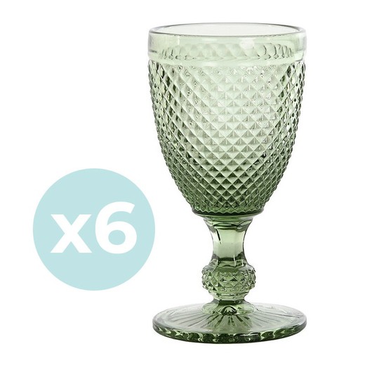 Zestaw 6 kryształowych kieliszków do wina w kolorze zielonym, Ø 8 x 15,5 cm | Da Gama