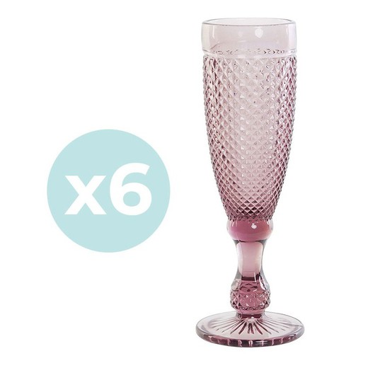 Set of 6 pink crystal flute glasses, Ø 7 x 20 cm | Da Gama