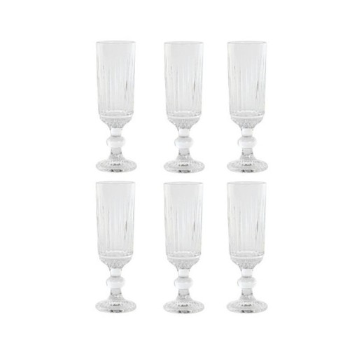 Set of 6 crystal flute glasses in transparent, 6 x 6 x 18.5 cm | Striped