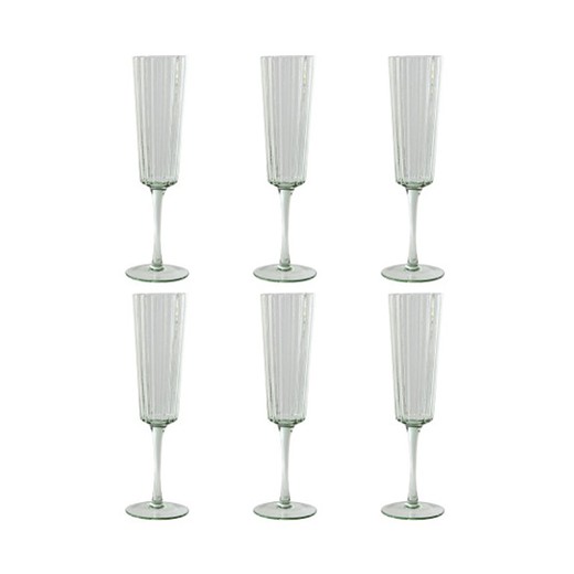 Set di 6 bicchieri flute in vetro verde, 6 x 6 x 23,7 cm | Bolle Garbo