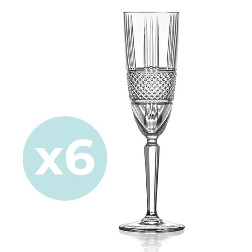 Set mit 6 Flötengläsern aus transparentem Glas, Ø 5,9 x 22,7 cm | Hell