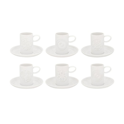 Set van 6 wit porseleinen koffiekopjes en schotels, Ø 12,8 x 7,5 cm | ornament
