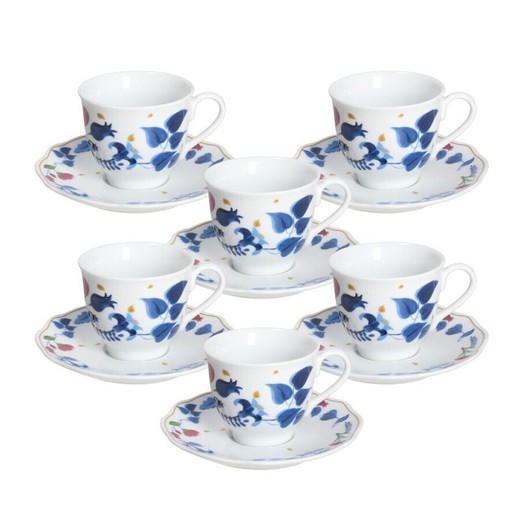 Set of 6 multicolour porcelain coffee cups with saucer | Alchemy