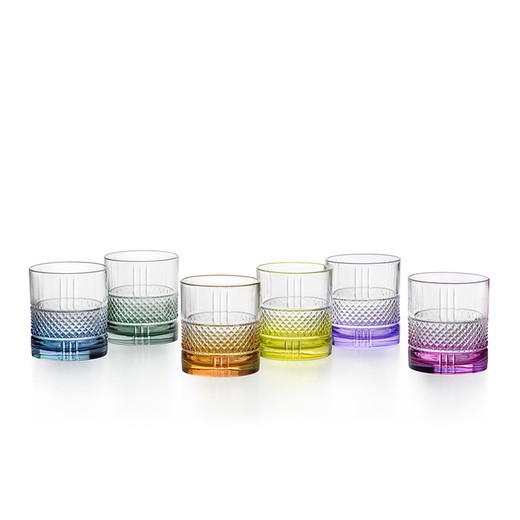 Set aus 6 niedrigen Glasgläsern in Mehrfarben, Ø 8,2 x 9,4 cm | Hell