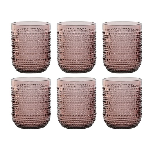 Conjunto de 6 copos de vidro rosa, 8 x 8 x 10 cm | Bolhas