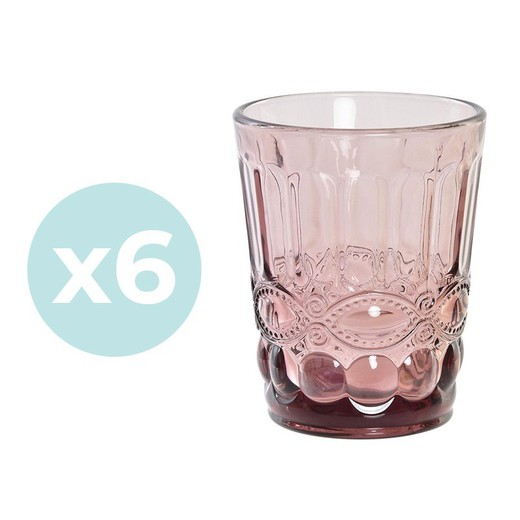 Set of 6 glass glasses in pink, Ø 8 x 10 cm | Cabral