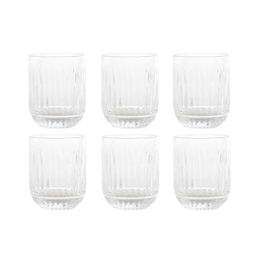 Set di 6 bicchieri in vetro trasparente, 7,5 x 7,5 x 9,5 cm | A strisce