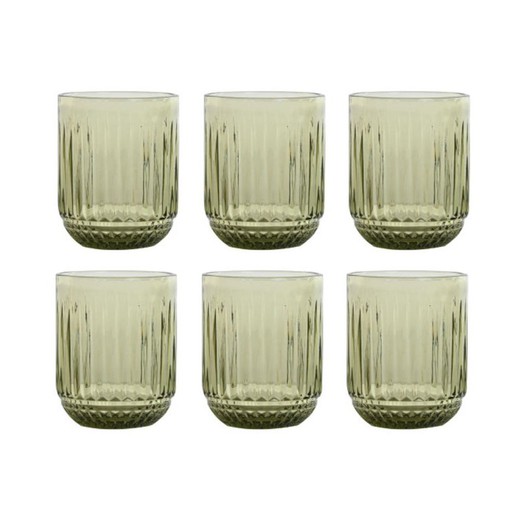 Set di 6 bicchieri in vetro verde, 7,5 x 7,5 x 9,5 cm | A strisce