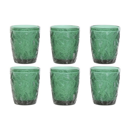 Set de 6 vasos de cristal en verde, 8 x 8 x 10 cm | Hojas