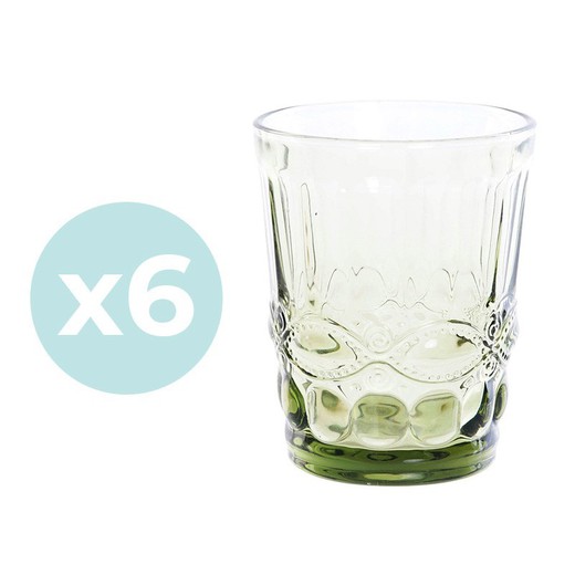 Set of 6 glass glasses in green, Ø 8 x 10 cm | Cabral