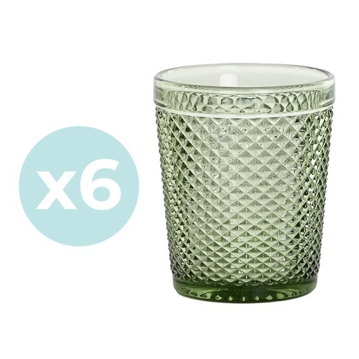 Sæt med 6 glas glas i grøn, Ø 8 x 10 cm | Da Gama