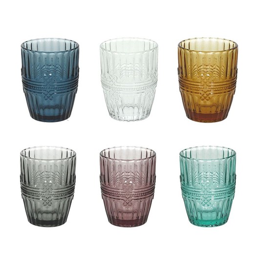 Set van 6 veelkleurige glazen glazen, Ø 8 x 10,5 cm | Ionisch