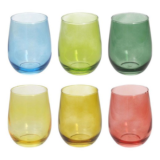 Set of 6 multicolored glass glasses, Ø 8 x 11.5 cm | Tulip