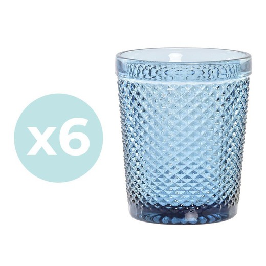Set of 6 blue glass glasses Ø 8 x 10 cm | Da Gama