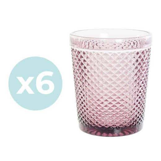 Set of 6 pink glass glasses Ø 8 x 10 cm | Da Gama