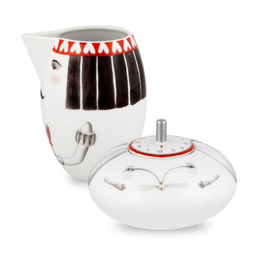 Porcelain sugar bowl and milk jug set in multicolor, 21.1 x 21.1 x 21.1 cm | Tea With Alice