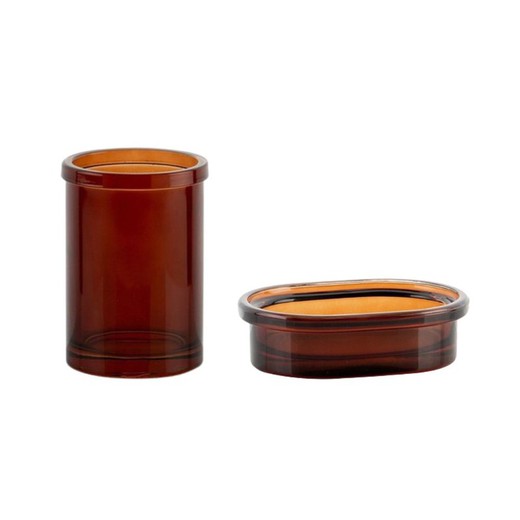2-delige badkamerset van amberkleurig glas
