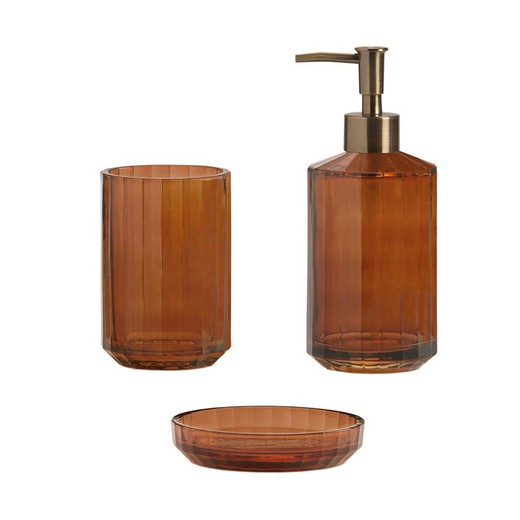 3-delige glazen badkamerset in bruin | Bruin