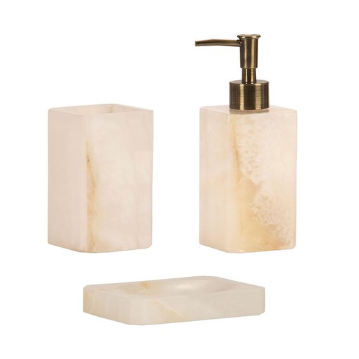 3-delt marmor badeværelsessæt i hvid og beige | marmor