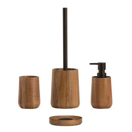 Ensemble de salle de bain en bois d'acacia 4 pièces en marron | Acacia