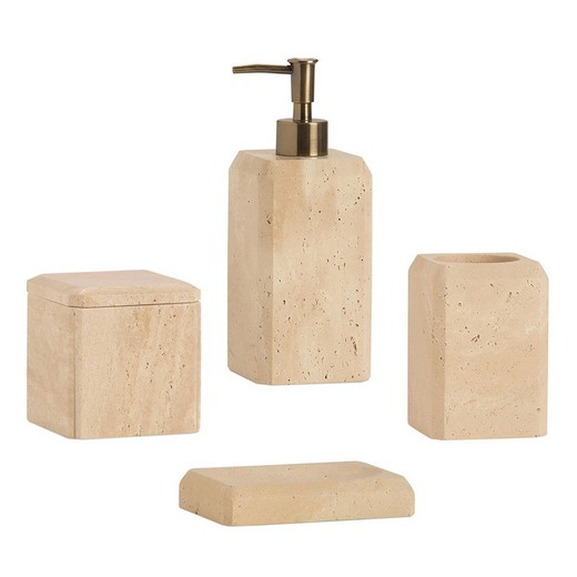 Conjunto de banheiro de 4 peças em mármore travertino bege | Travertino