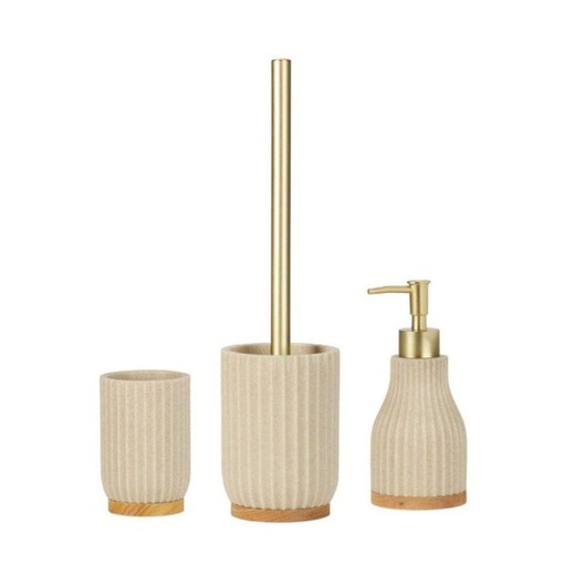 Beige polyresin and wood bathroom set, 3 pieces | Shell