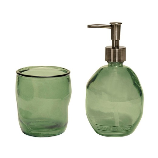 Grönblåst badrumsset i glas, 2 delar | Sicilien