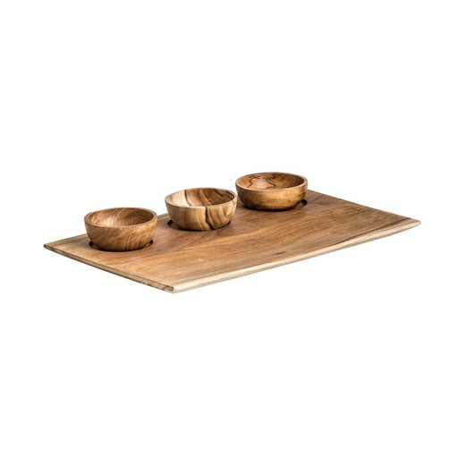Teak Bowls and Tray Set, 30x20x5cm